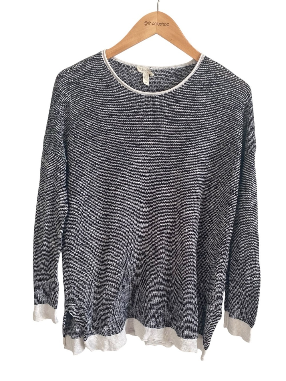 Eileen Fisher Black and White Knit Organic Linen Cotton Blend Size Small